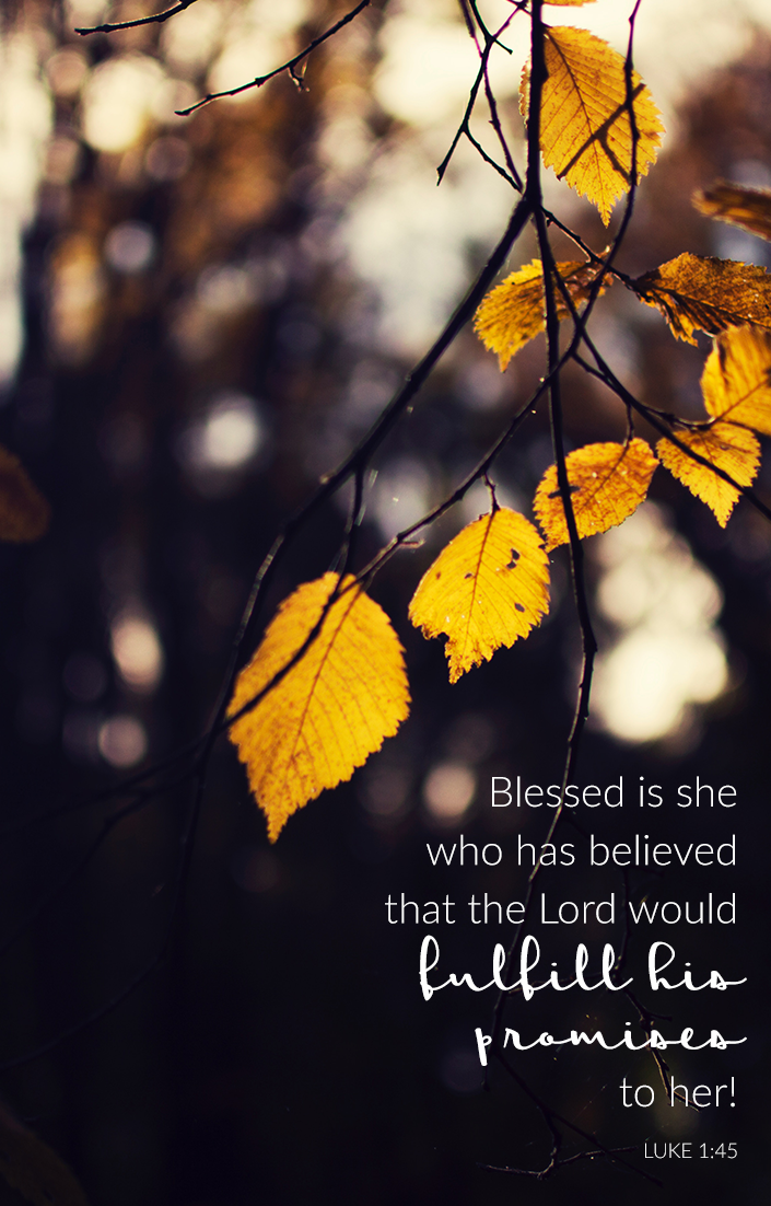 "Blessed is she who has believed that the Lord would fulfill His promises to her!" Luke 1:45 | via TeresaTysinger.com scripture, encouragement, bible, christian, motivation, God, Jesus